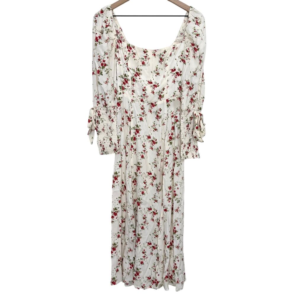 Reformation Dainy Floral Midi Dress White Red Size 2